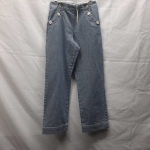 NWOT Boden Girls Pinstripe Sailor Button Denim Pocket Wide Leg Pants 10Y